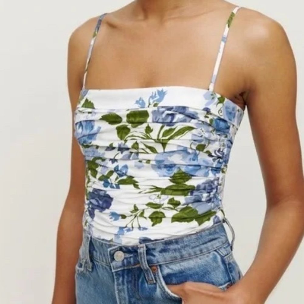 Reformation White and Blue Floral Crop Top